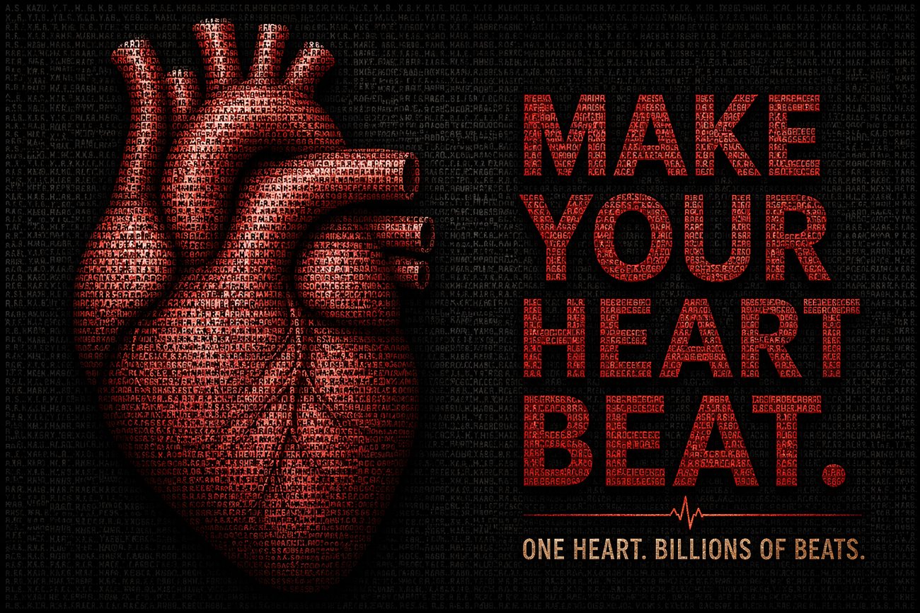 A heart formed from thousands of names